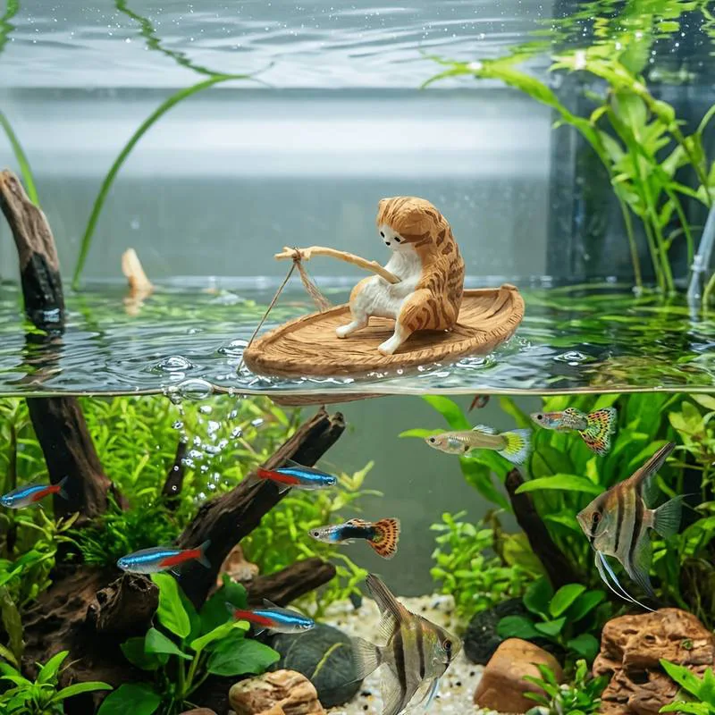 Aquarium Marina - 1PCS Creative Cat Fishing Boat Aquarium