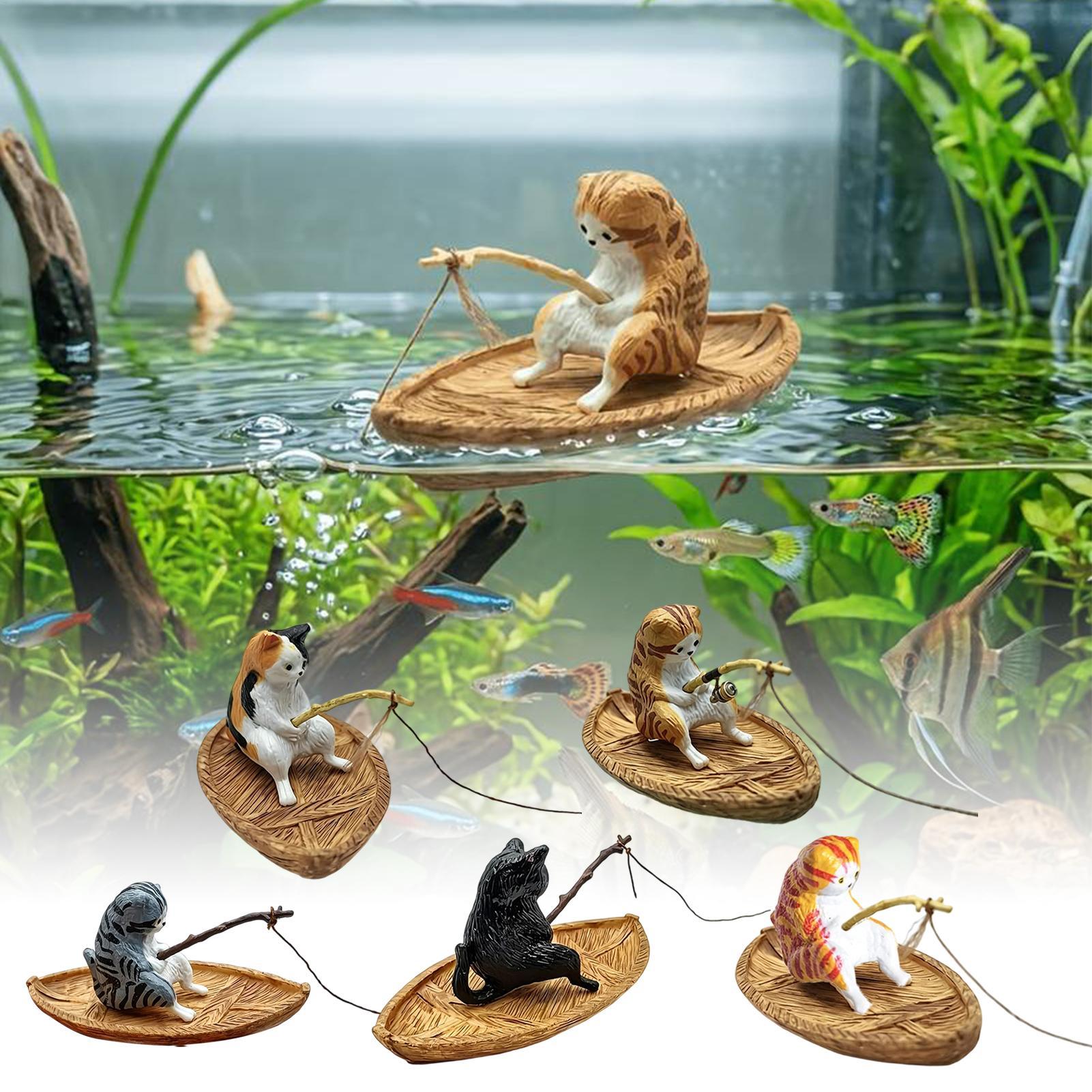 Aquarium Marina - Creative Cat Fishing Boat Aquarium Ornament