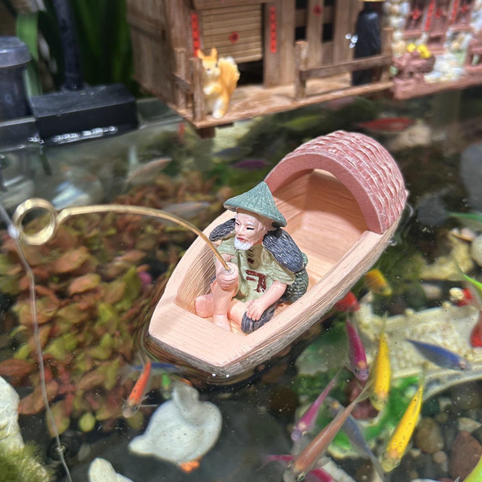 Aquarium Marina - Resin Floating Fisherman Boat Ornament Mini
