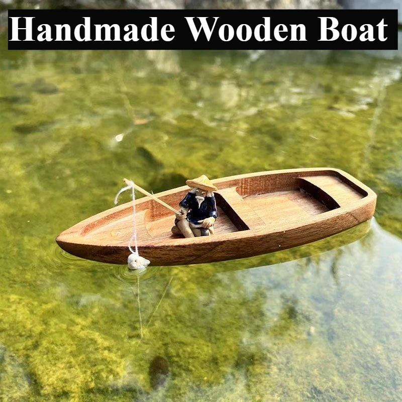 Handmade Wooden Boat Mini Floa - Aquarium Marina ulasan dan harga