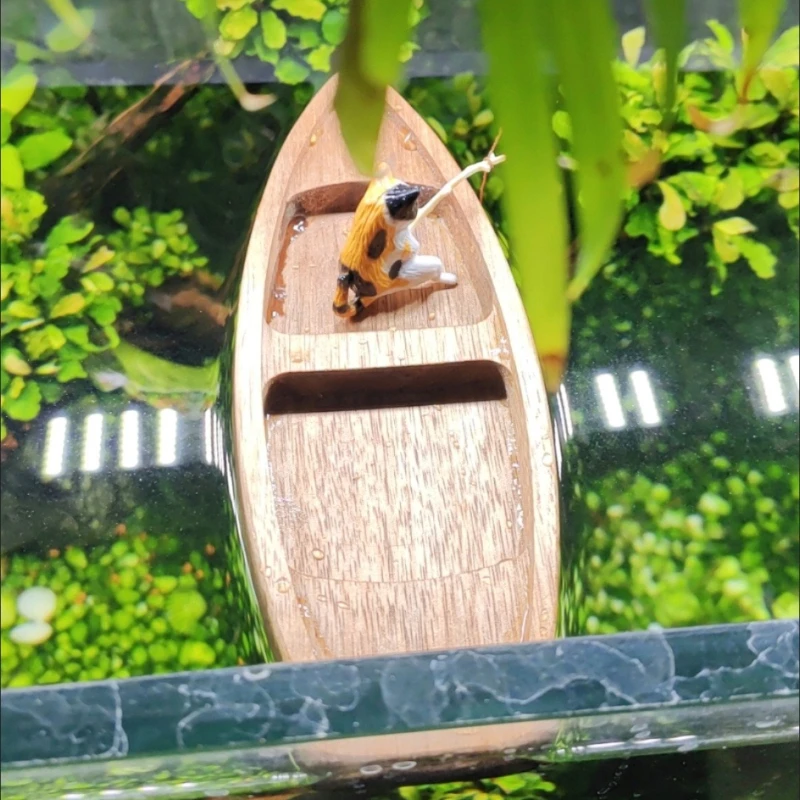 Handmade Wooden Boat Mini Floa - Aquarium Marina ulasan dan harga