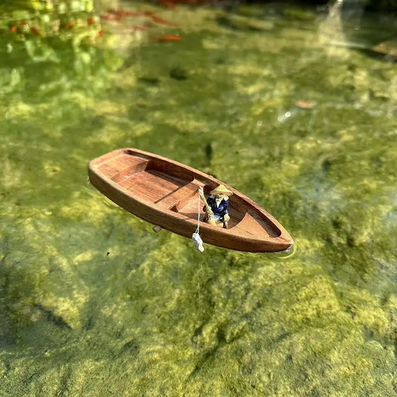 Handmade Wooden Boat Mini Floa - Aquarium Marina ulasan dan harga