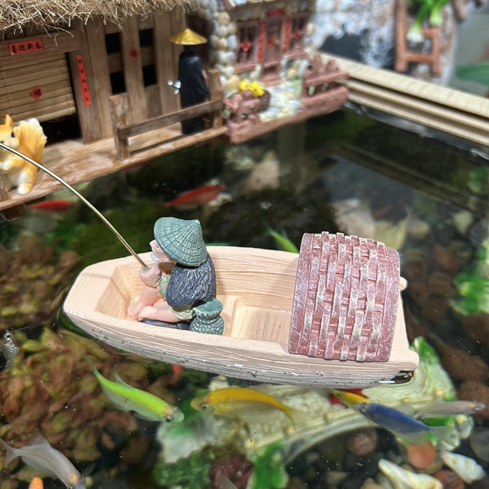 Resin Floating Fisherman Boat  - Aquarium Marina ulasan dan harga