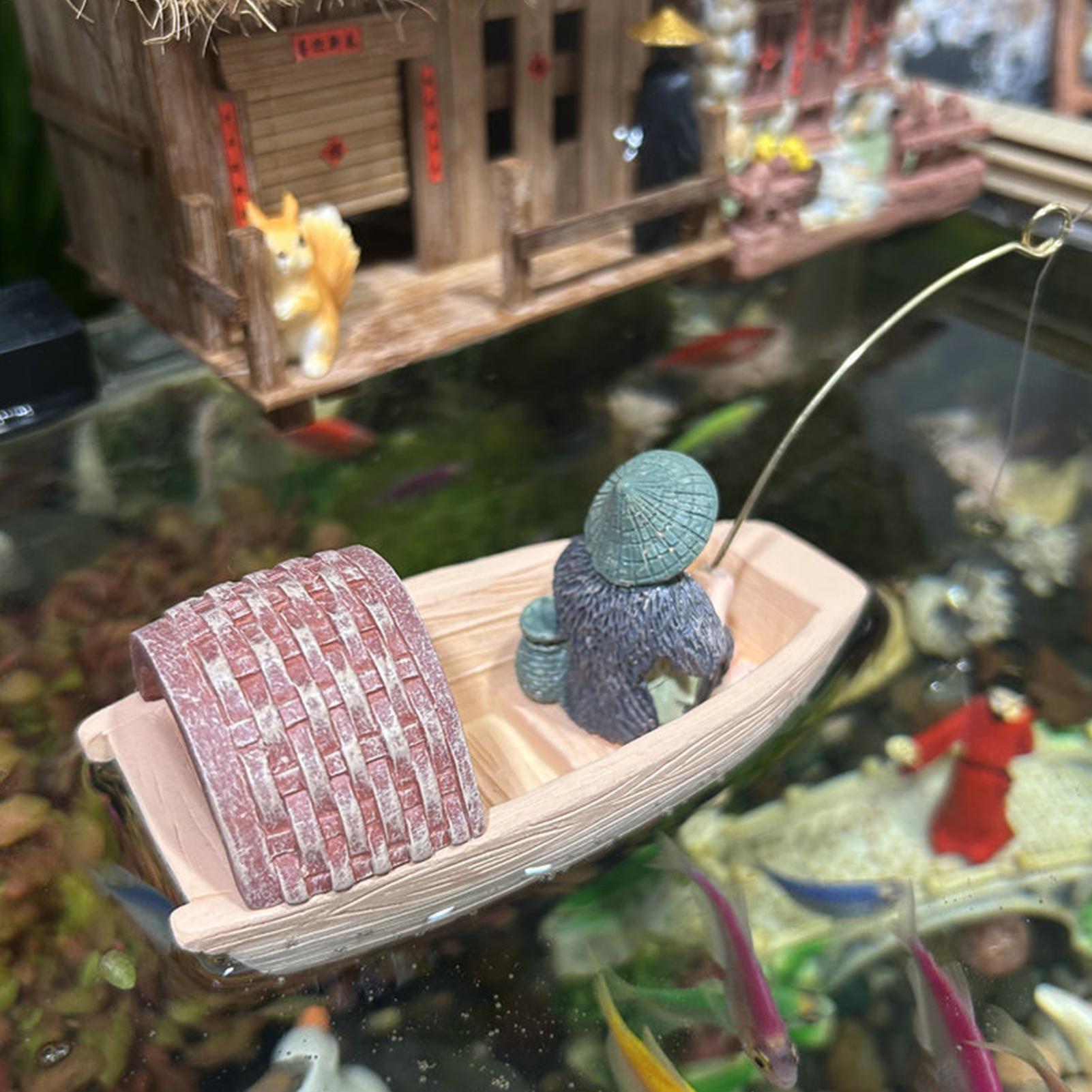 Resin Floating Fisherman Boat  - Aquarium Marina ulasan dan harga