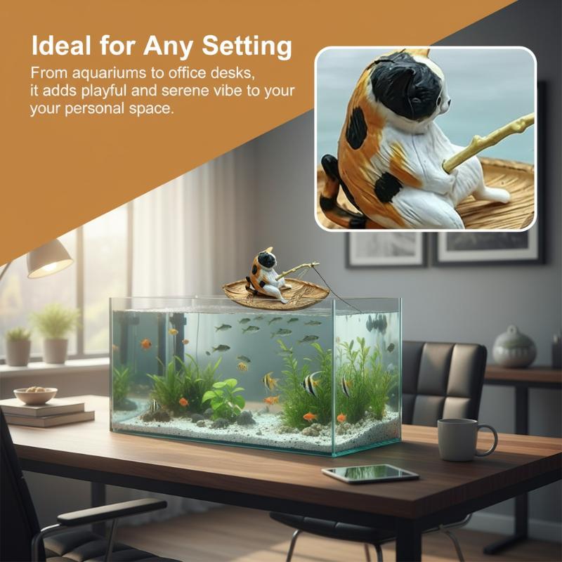 Resin Cat Fishing Boat Aquariu - Aquarium Marina ulasan dan harga
