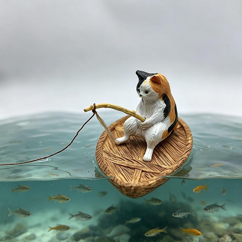 Resin Cat Fishing Boat Aquariu - Aquarium Marina ulasan dan harga